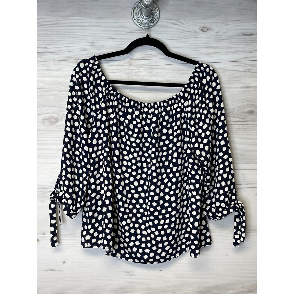 J Crew Womens Blue White Animal Print 3/4 Sleeve Bow Cuff Blouse H1071 Size S